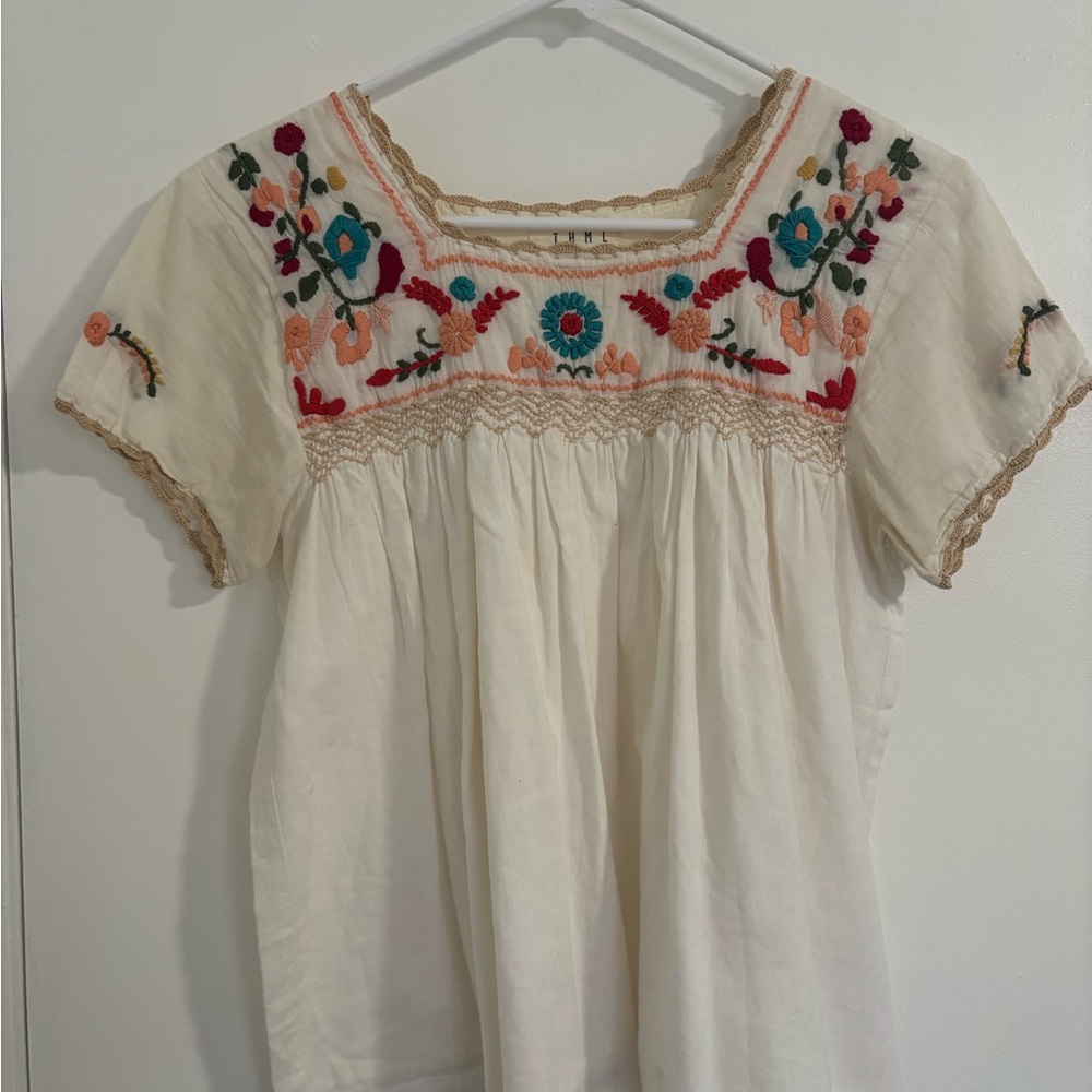 Embroidered Cream Top Square Neckline